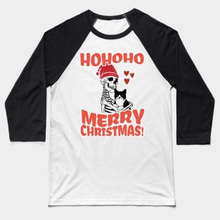 Christmas Skeleton Hugging Cat Baseball T-Shirt